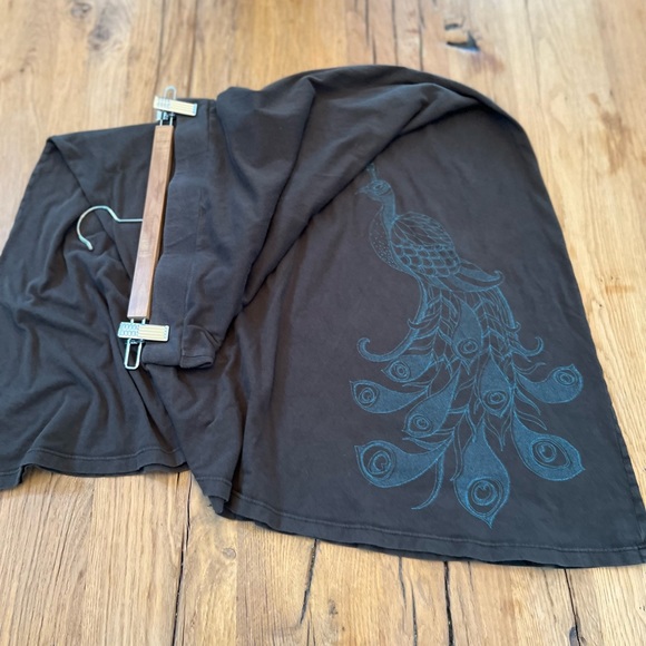 Soul Flower. Size Small. Grey/brown tone with teal peacock detailing maxi skirt. - Picture 5 of 5